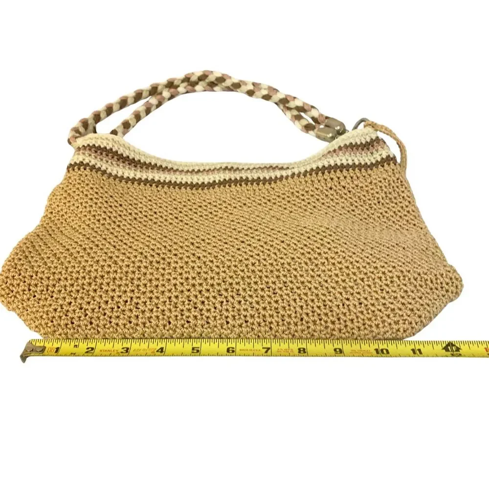 The Sak Woven Crochet Shoulder / Crossbody Bag Tan & Pink Braided Strap